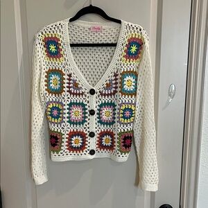 Pink Lily Crochet Cardigan Sweater